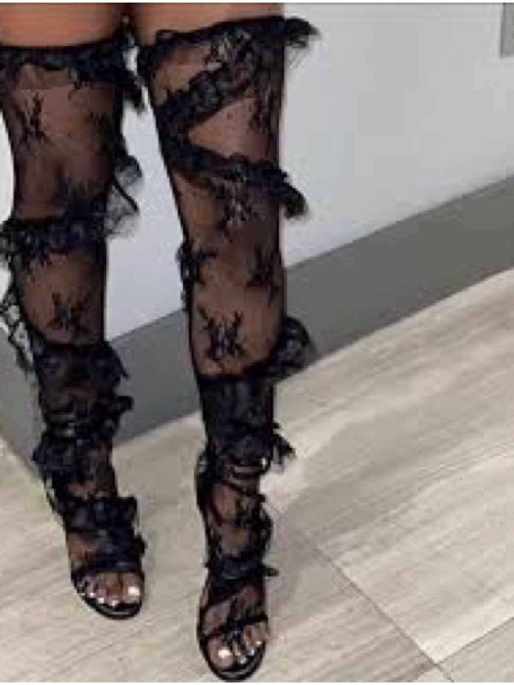 Black Sheer Lace Ruffle Thigh-High LEG WARMERS NOT SHOES